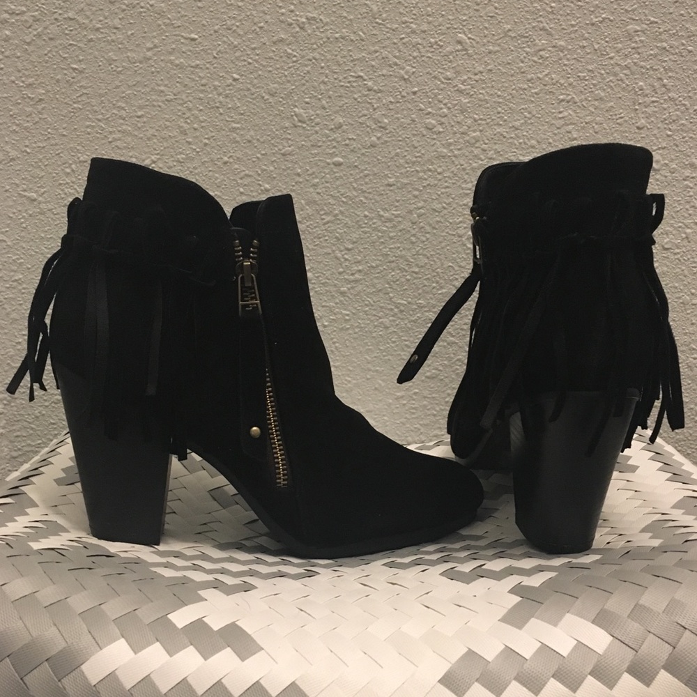 Vegan Suede Fringe Detailed, Ankle Booties